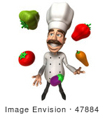 #47884 Royalty-Free (Rf) Illustration Of A 3d Gourmet Chef Mascot Juggling Veggies - Version 3