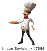 #47886 Royalty-Free (Rf) Illustration Of A 3d Gourmet Chef Mascot Serving A Pizza Pie - Version 2