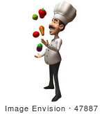 #47887 Royalty-Free (Rf) Illustration Of A 3d Gourmet Chef Mascot Juggling Veggies - Version 2