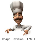 #47891 Royalty-Free (Rf) Illustration Of A 3d Gourmet Chef Mascot Standing Behind A Blank Sign - Version 3