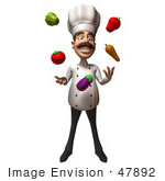 #47892 Royalty-Free (Rf) Illustration Of A 3d Gourmet Chef Mascot Juggling Veggies - Version 1