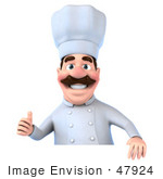 #47924 Royalty-Free (Rf) Illustration Of A 3d Head Chef Mascot Giving The Thumbs Up And Standing Behind A Blank Sign