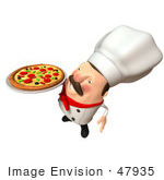 #47935 Royalty-Free (Rf) Illustration Of A 3d Chubby Executive Chef Mascot Serving A Pizza Pie - Version 4