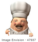 #47937 Royalty-Free (Rf) Illustration Of A 3d Chubby Executive Chef Mascot Standing Behind A Blank Sign - Version 2