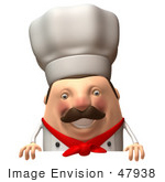 #47938 Royalty-Free (Rf) Illustration Of A 3d Chubby Executive Chef Mascot Standing Behind A Blank Sign - Version 3