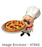 #47942 Royalty-Free (Rf) Illustration Of A 3d Chubby Executive Chef Mascot Serving A Pizza Pie - Version 3