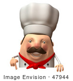 #47944 Royalty-Free (Rf) Illustration Of A 3d Chubby Executive Chef Mascot Standing Behind A Blank Sign - Version 4