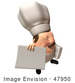 #47950 Royalty-Free (Rf) Illustration Of A 3d Chubby Executive Chef Mascot Holding A Blank Menu Or Sign - Version 4
