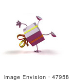 #47958 Royalty-Free (Rf) Illustration Of A 3d Purple Present Mascot Doing A Cartwheel - Version 1