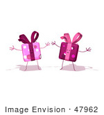 #47962 Royalty-Free (Rf) Illustration Of Two 3d Present Mascots Holding Their Arms Open - Version 3
