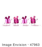 #47963 Royalty-Free (Rf) Illustration Of Four Pink 3d Present Mascots Waving - Version 1