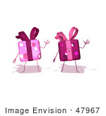 #47967 Royalty-Free (Rf) Illustration Of Two 3d Present Mascots Waving - Version 1