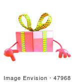 #47968 Royalty-Free (Rf) Illustration Of A 3d Pink Present Mascot Standing Behind A Blank Sign - Version 3