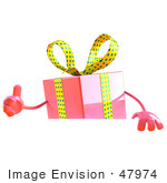 #47974 Royalty-Free (Rf) Illustration Of A 3d Pink Present Mascot Standing Behind A Blank Sign - Version 2