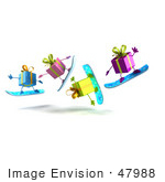 #47988 Royalty-Free (Rf) Illustration Of A Group Of Four 3d Present Mascots Snowboarding - Version 6