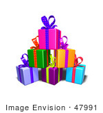 #47991 Royalty-Free (Rf) Illustration Of A Pile Of Colorful Gifts With Ribbons And Bows - Version 5