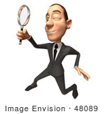 #48089 Royalty-Free (Rf) Illustration Of A 3d White Collar Businessman Mascot Using A Magnifying Glass - Version 4