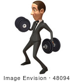 #48094 Royalty-Free (Rf) Illustration Of A 3d White Collar Businessman Mascot Lifting Weights - Version 2