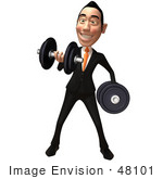 #48101 Royalty-Free (Rf) Illustration Of A 3d White Collar Businessman Mascot Weight Lifting Dumbbells - Version 1