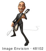 #48102 Royalty-Free (Rf) Illustration Of A 3d White Collar Businessman Mascot Playing An Electric Guitar - Version 2