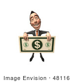 #48116 Royalty-Free (Rf) Illustration Of A 3d White Collar Businessman Mascot Holding A Large Banknote - Version 4