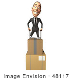 #48117 Royalty-Free (Rf) Illustration Of A 3d White Collar Businessman Mascot Moving Boxes On A Dolly - Version 4