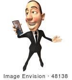 #48138 Royalty-Free (Rf) Illustration Of A 3d White Collar Businessman Mascot Holding A Cell Phone - Version 3