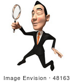 #48163 Royalty-Free (Rf) Illustration Of A 3d White Collar Businessman Mascot Using A Magnifying Glass - Version 4