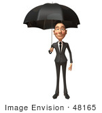 #48165 Royalty-Free (Rf) Illustration Of A 3d White Collar Businessman Mascot Standing Under An Umbrella - Version 1