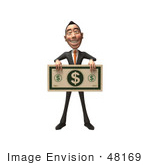 #48169 Royalty-Free (Rf) Illustration Of A 3d White Collar Businessman Mascot Holding A Large Banknote - Version 1