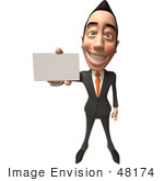 #48174 Royalty-Free (Rf) Illustration Of A 3d White Collar Businessman Mascot Holding Out A Business Card - Version 2