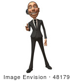 #48179 Royalty-Free (Rf) Illustration Of A 3d White Collar Businessman Mascot Wearing A Headset And Pointing His Fingers Like A Gun - Version 2