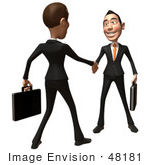 #48181 Royalty-Free (Rf) Illustration Of A 3d White Collar Businessman Mascot Shaking Hands With A Colleague - Version 2