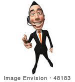 #48183 Royalty-Free (Rf) Illustration Of A 3d White Collar Businessman Mascot Wearing A Headset And Pointing His Fingers Like A Gun - Version 1