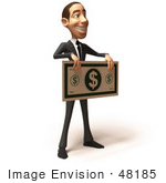 #48185 Royalty-Free (Rf) Illustration Of A 3d White Collar Businessman Mascot Holding An Oversized Banknote - Version 2