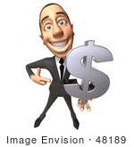 #48189 Royalty-Free (Rf) Illustration Of A 3d White Collar Businessman Mascot Holding A Dollar Symbol - Version 1