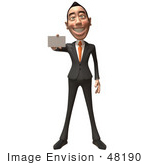 #48190 Royalty-Free (Rf) Illustration Of A 3d White Collar Businessman Mascot Holding Out A Business Card - Version 1
