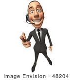 #48204 Royalty-Free (Rf) Illustration Of A 3d White Collar Businessman Mascot Wearing A Headset And Pointing His Fingers Like A Gun - Version 1