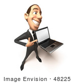 #48225 Royalty-Free (Rf) Illustration Of A 3d White Collar Businessman Mascot Holding A Laptop - Version 4