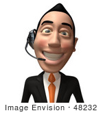 #48232 Royalty-Free (Rf) Illustration Of A 3d White Collar Businessman Mascot Wearing A Headset - Version 2