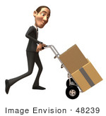 #48239 Royalty-Free (Rf) Illustration Of A 3d White Collar Businessman Mascot Moving Boxes On A Dolly - Version 3