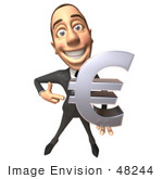 #48244 Royalty-Free (Rf) Illustration Of A 3d White Collar Businessman Mascot Holding A Euro Symbol - Version 2