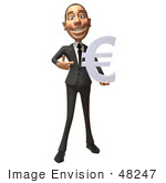 #48247 Royalty-Free (Rf) Illustration Of A 3d White Collar Businessman Mascot Holding A Euro Symbol - Version 4