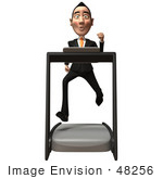 #48256 Royalty-Free (Rf) Illustration Of A 3d White Collar Businessman Mascot Running On A Treadmill - Version 1