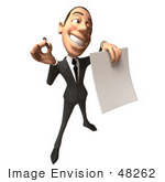 #48262 Royalty-Free (Rf) Illustration Of A 3d White Collar Businessman Mascot Holding A Contract - Version 5
