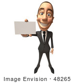 #48265 Royalty-Free (Rf) Illustration Of A 3d White Collar Businessman Mascot Holding A Blank Business Card - Version 2