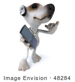 #48284 Royalty-Free (Rf) Illustration Of A 3d Jack Russell Terrier Dog Mascot Holding A Cell Phone