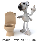 #48286 Royalty-Free (Rf) Illustration Of A 3d Jack Russell Terrier Dog Mascot Standing Beside A Tan Toilet - Version 2