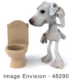#48290 Royalty-Free (Rf) Illustration Of A 3d Jack Russell Terrier Dog Mascot Standing Beside A Tan Toilet - Version 1
