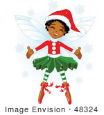 #48324 Clip Art Illustration Of A Happy African Xmas Fairy Girl In Xmas Clothes by pushkin